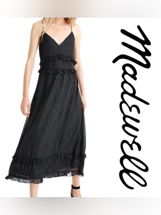 Madewell Dresses & Skirts - Madewell Black/Silver V-Neck Ruffles 
Maxi Dress Women’s Size: 4